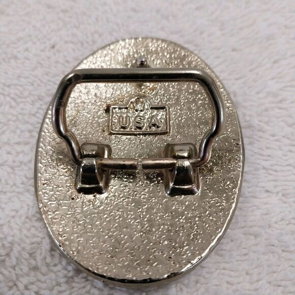 Vintage Western Style Belt Buckle Horse Themed Gold And Silver Tones 2\